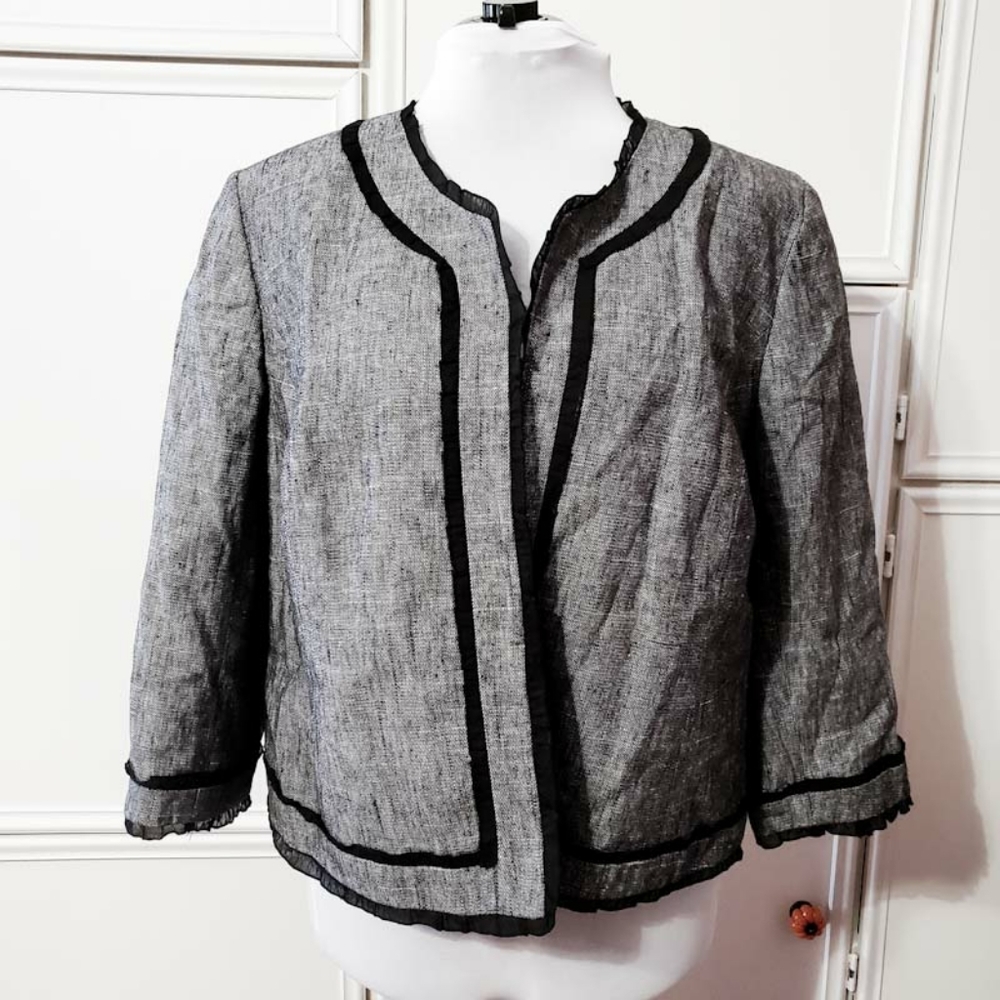 Kasper Heathered Chiffon-Trim Open Blazer